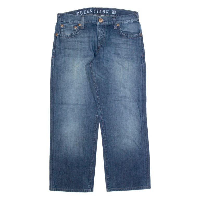 GUESS Rebel Mens Jeans Blue Regular Straight Stone Wash W33 L30