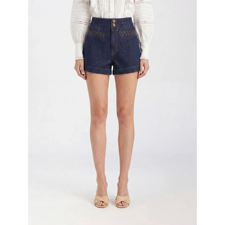 High-Waisted Slim Fit Cotton Denim Shorts (6934ASS261INK)