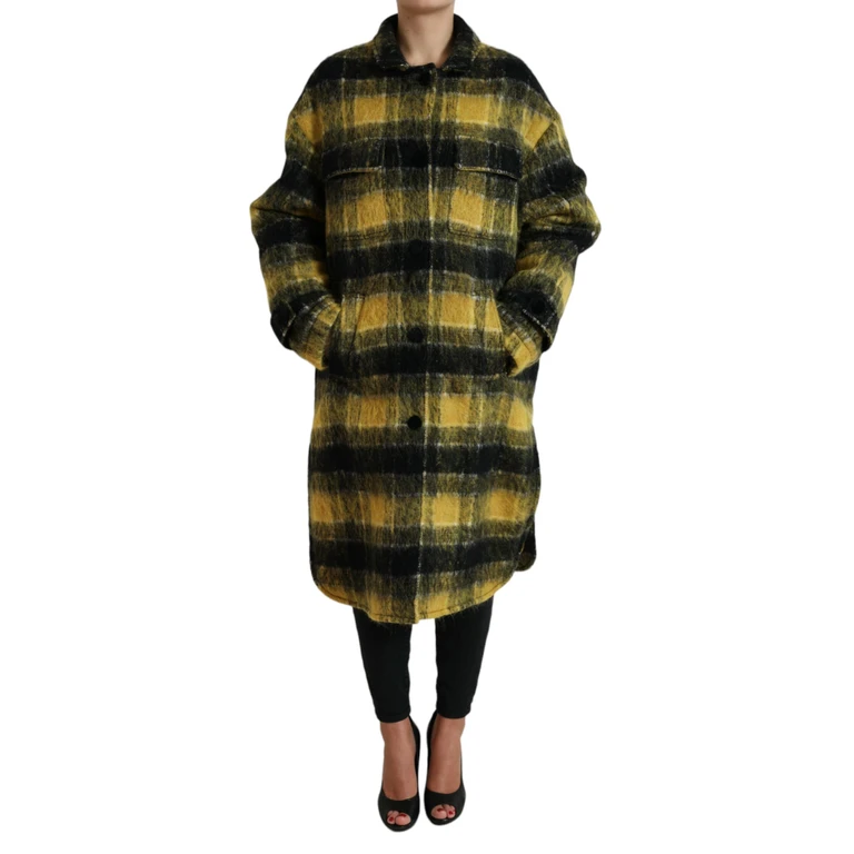 Yellow Plaid Long Sleeve Casual Coat Jacket Clothing - Women