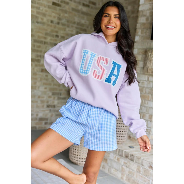 USA Lace Print Purple Graphic Hoodie