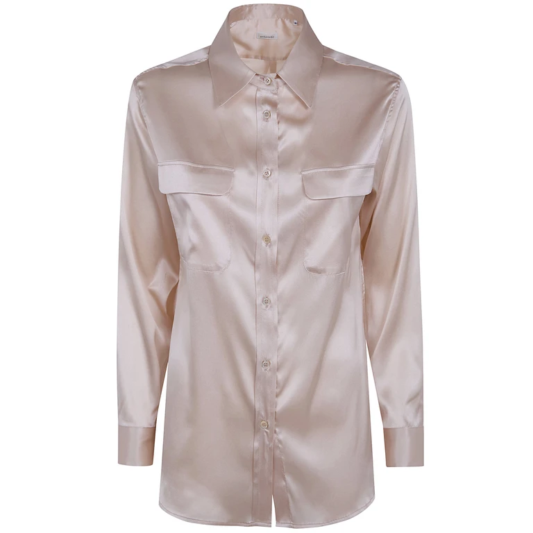 ARCHIVIO67 Long Sleeves Pockets Satin Stretch Shirt