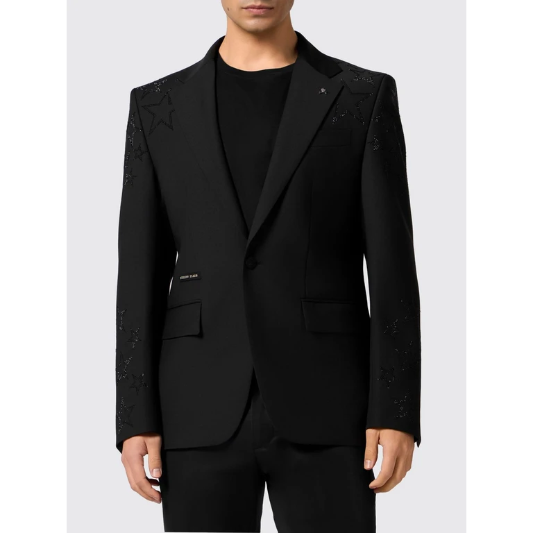 Single-Breasted Wool-Blend Blazer with Star Embroidery and Rhinestones (SAFCMRF2115PTE022N02)