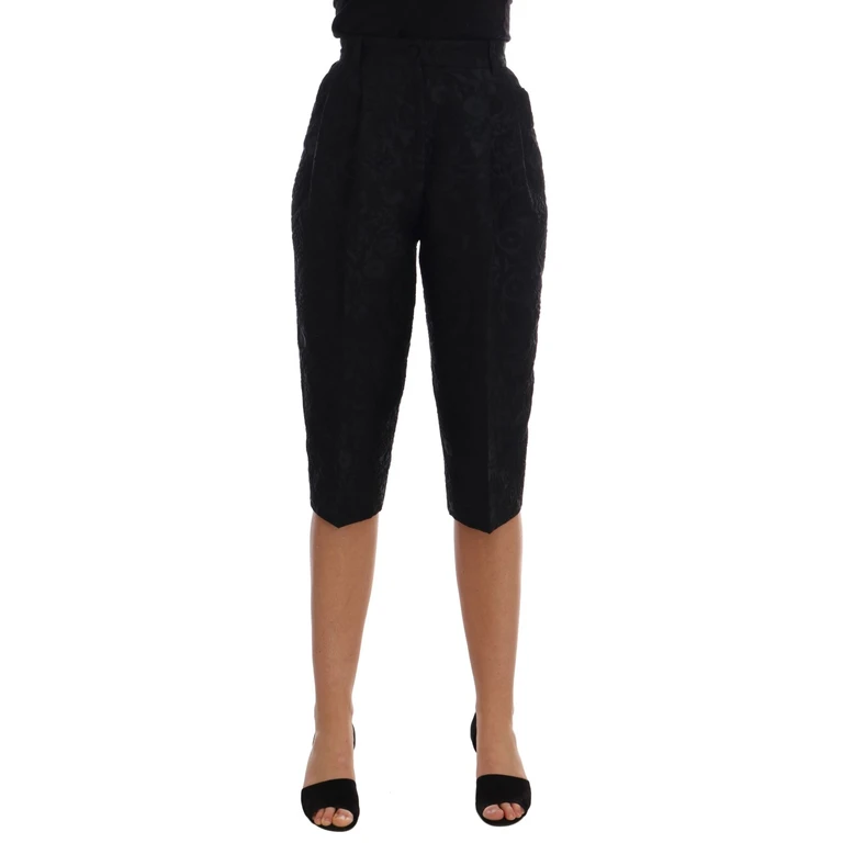Dolce & Gabbana Black Brocade High Waist Capri Shorts Cotton - Women