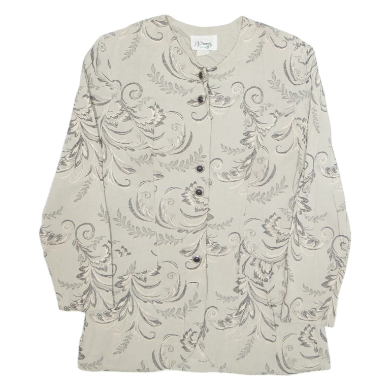D.J.SUMMERS Womens Printed Shirt Grey Collared Long Sleeve 90s Floral M