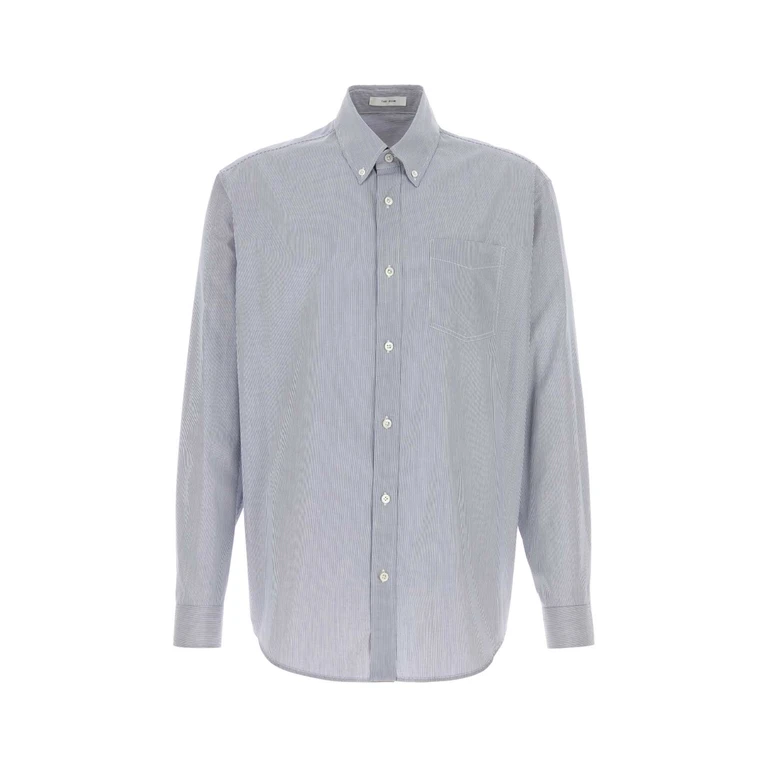 The Row Embroidered Poplin Pompeo Shirt Whitebluestripe Exterior: Cotton Camicie - Men
