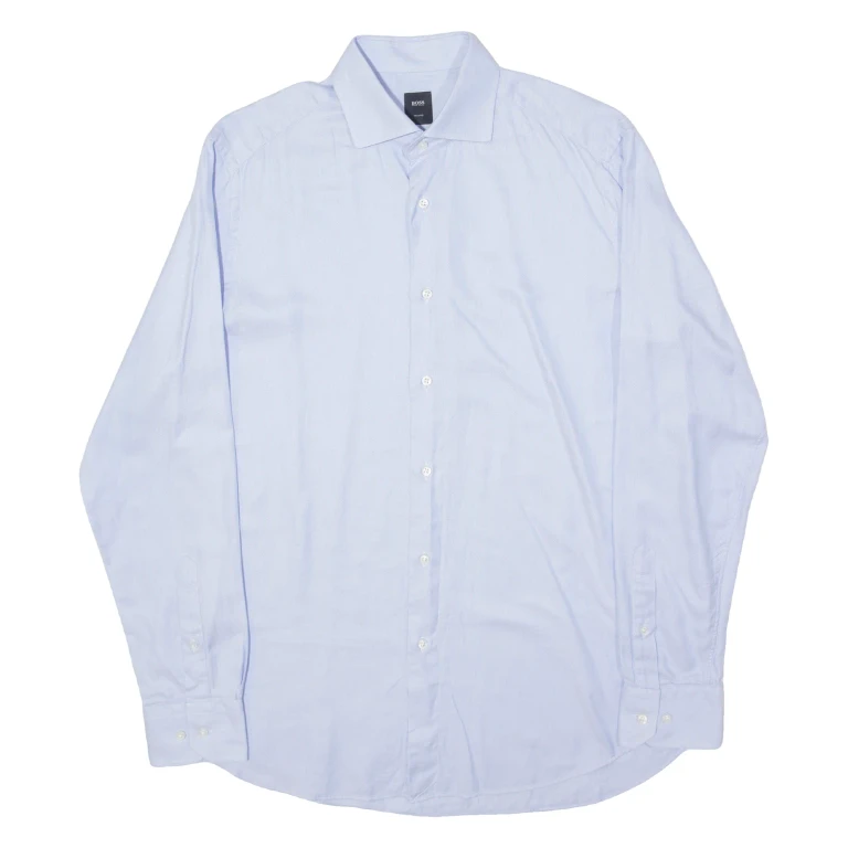 HUGO BOSS Tailored T-Stenson Mens Plain Shirt Blue Long Sleeve L