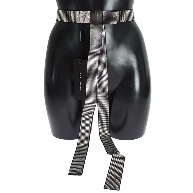 Dolce & Gabbana Black Silk Clear Crystal Bow Waist Belt - Men