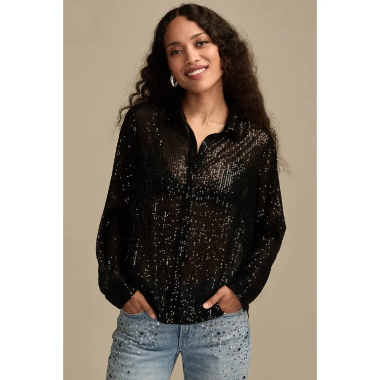 Women's Sequin Buttondown Shirt - Caviar