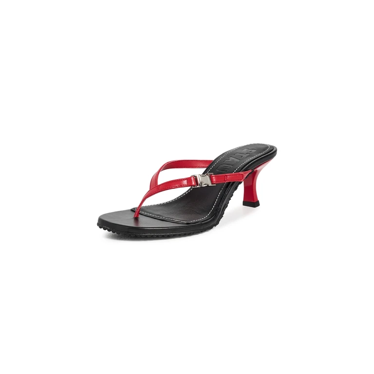 STAUD Flynn Kitten Heel Sandals Black Red Rose 38