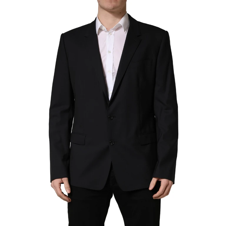 Dolce & Gabbana Blue Single Breasted 2 Button Suit Jacket Navy Elastane Virgin Wool - Men