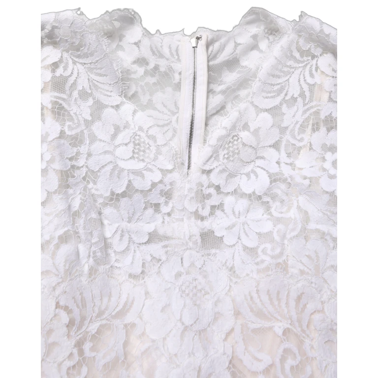 White Cotton Floral Lace Long Gown Dress Nylon Viscose - Women