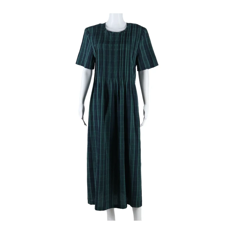 KATHIE LEE Womens A-Line Dress Green Check Short Sleeve Long L