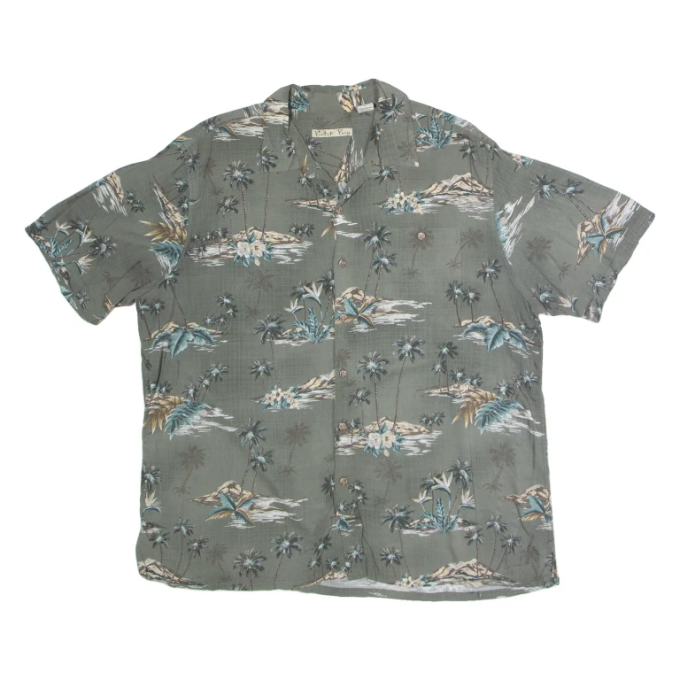 BATIK BAY Mens Hawaiian Shirt Green 90s Floral XL