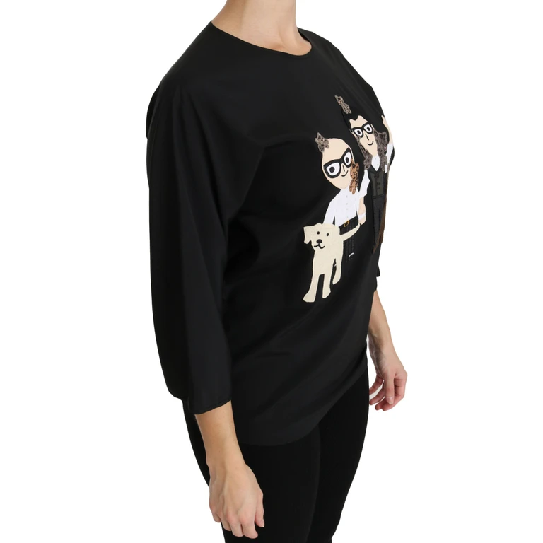 Dolce & Gabbana Black #dgfamily Top T-Shirt Silk Blouse Stretch - Women