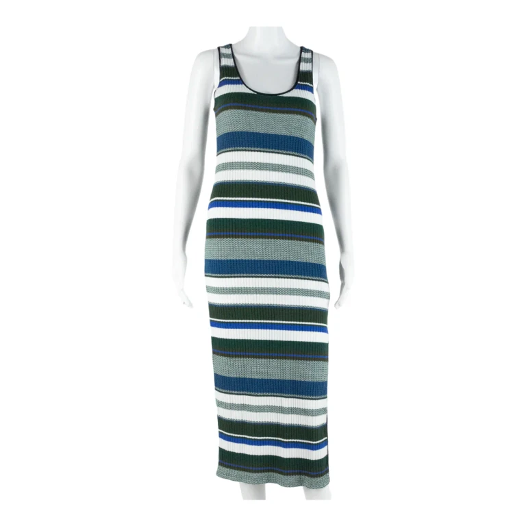 MASSIMO DUTTI Womens Shift Dress Green Striped Sleeveless Long XS