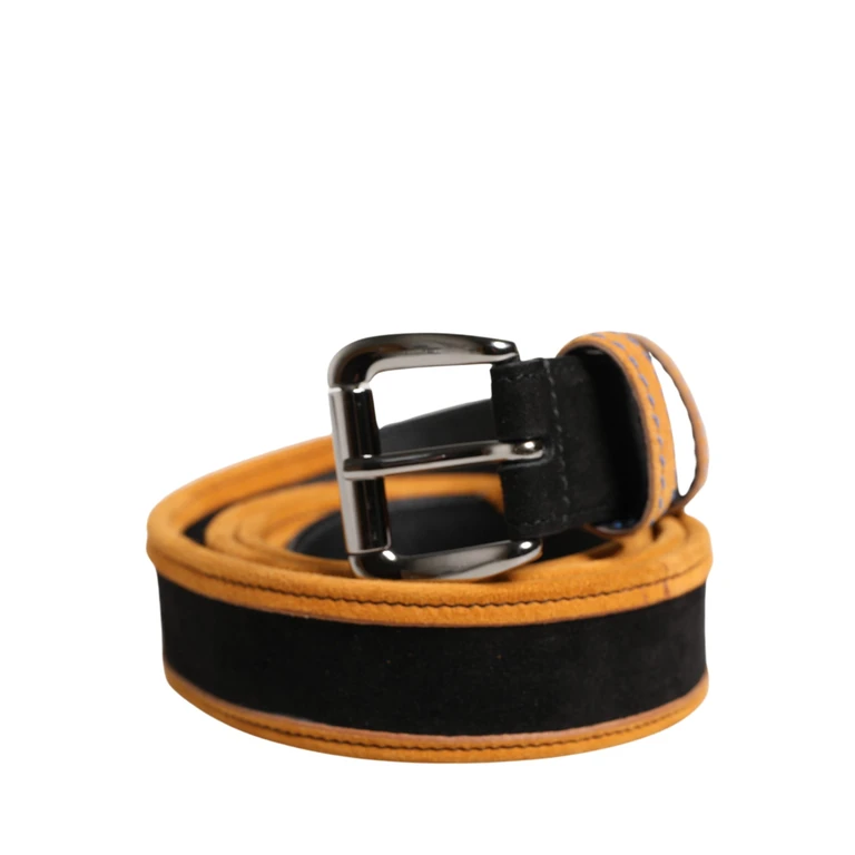 Men Black Orange Polyester Metal Buckle Belt Calf - Men
