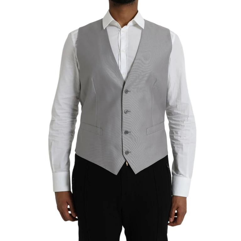 Dolce & Gabbana Light Gray Wool Formal Dress Waistcoat Vest Virgin Silk - Men