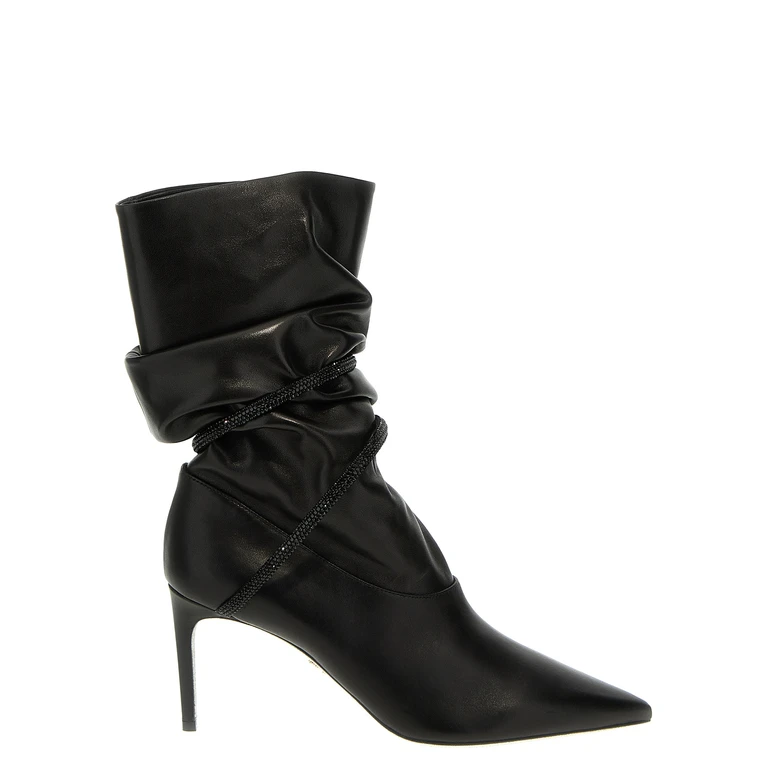 Black Lamb Leather Ankle Boots - Women