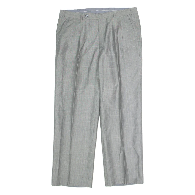 Pleated Mens Trousers Grey Regular Straight W36 L29