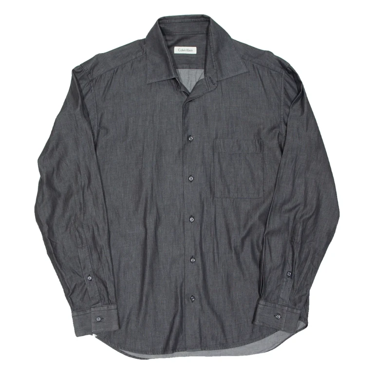 CALVIN KLEIN Mens Plain Shirt Grey Long Sleeve XL