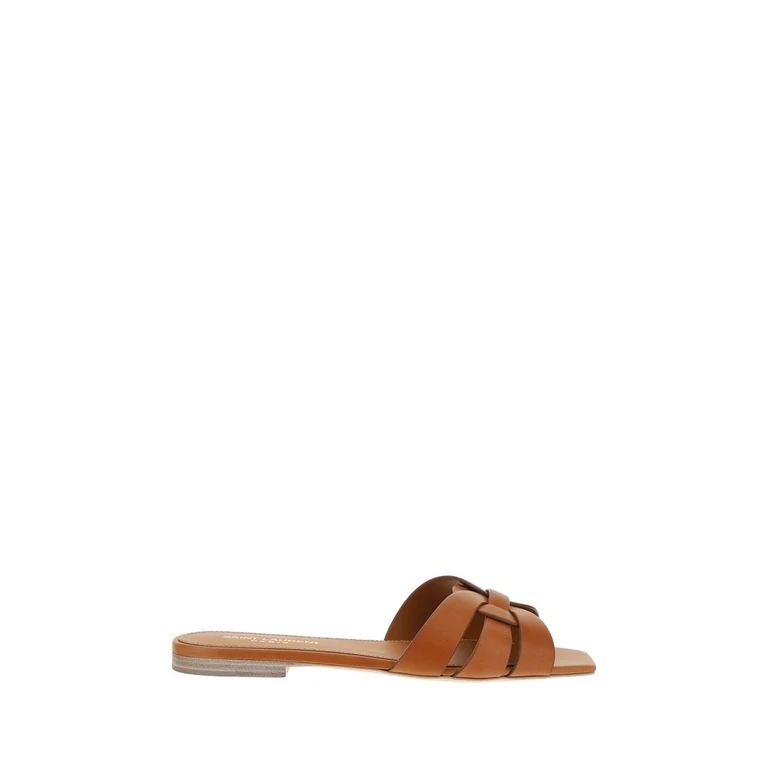 Saint Laurent Brown Calf Leather Bos Taurus Flat Sandals - Women