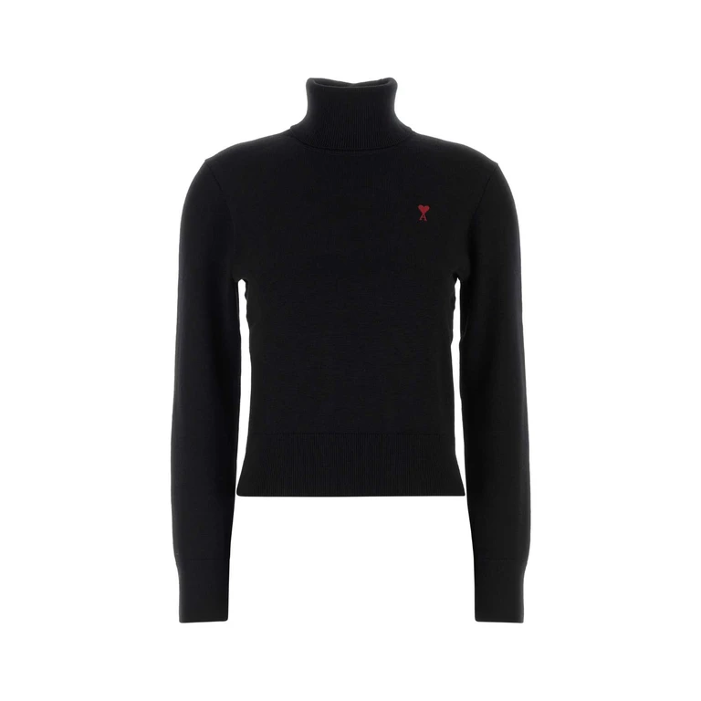 AMI Paris Black Wool Sweater Noirrouge Exterior: Merino Maglieria - Women