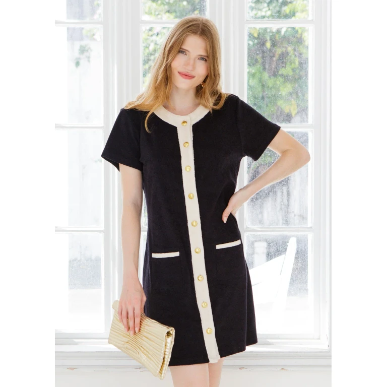Black Terry Button Dress