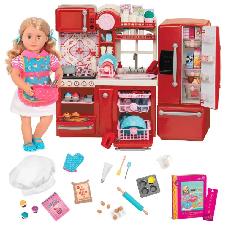 18" Posable Cooking Doll Jenny With Gourmet Kitchen Playset & Storybook Red Playsets
