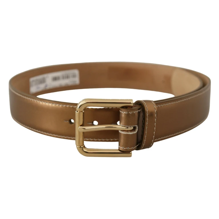 Dolce & Gabbana Bronze Calf Leather Gold Logo Waist Buckle Belt - Women
