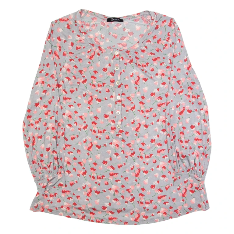 MAX&CO Womens Printed Top Grey Long Sleeve Floral M