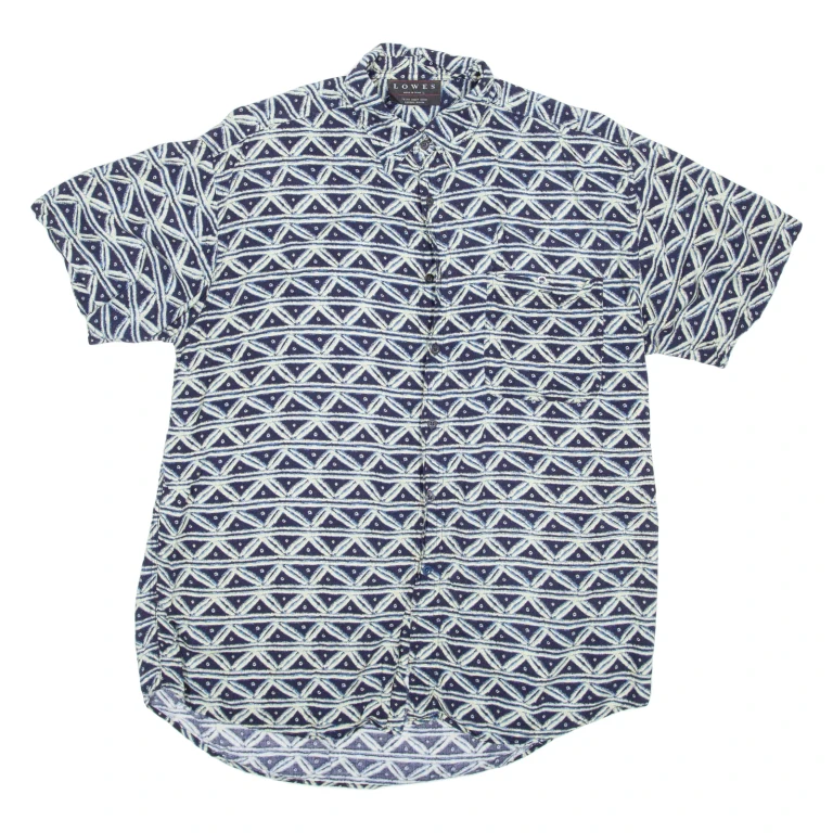 LOWES Mens Shirt Blue Viscose Geometric L