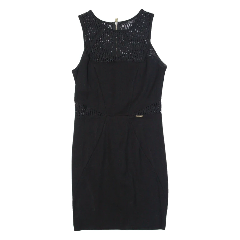 GUESS Womens Bodycon Dress Black Sleeveless Knee Length UK 4