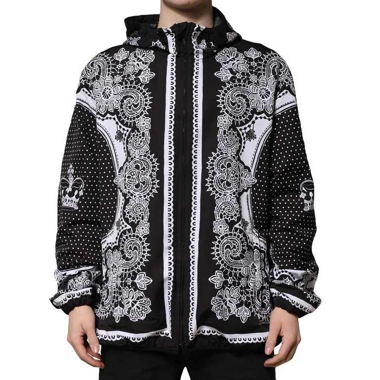 Dolce & Gabbana Black Bandana Print Hooded Bomber Jacket Polyester Clothing - Men