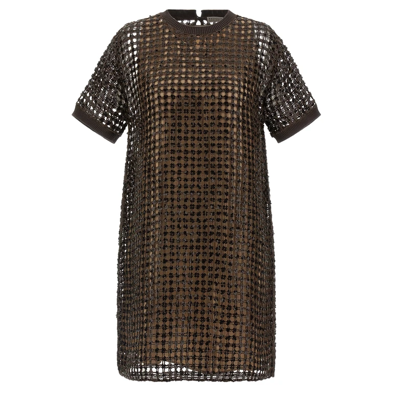 Brunello Cucinelli Brown Silk Short Dress - Women