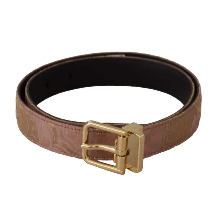Dolce & Gabbana Rose Gold Leather Logo Engraved Metal Buckle Belt Pink - Women
