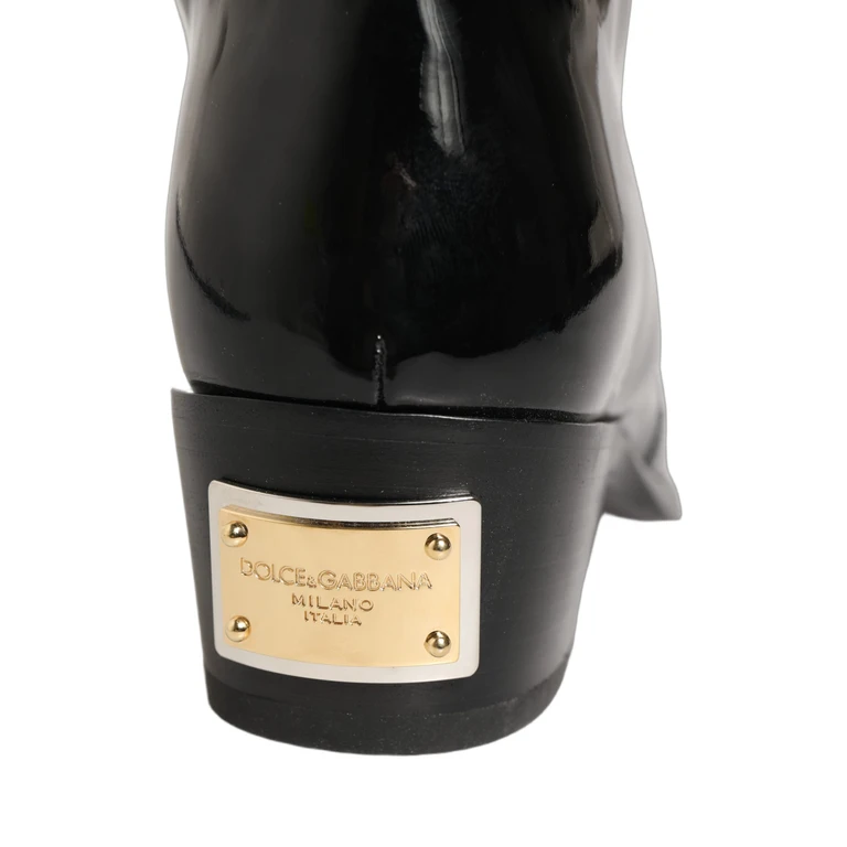 Dolce & Gabbana Black Leather Knee High Heels Boots Shoes Accessory - Men