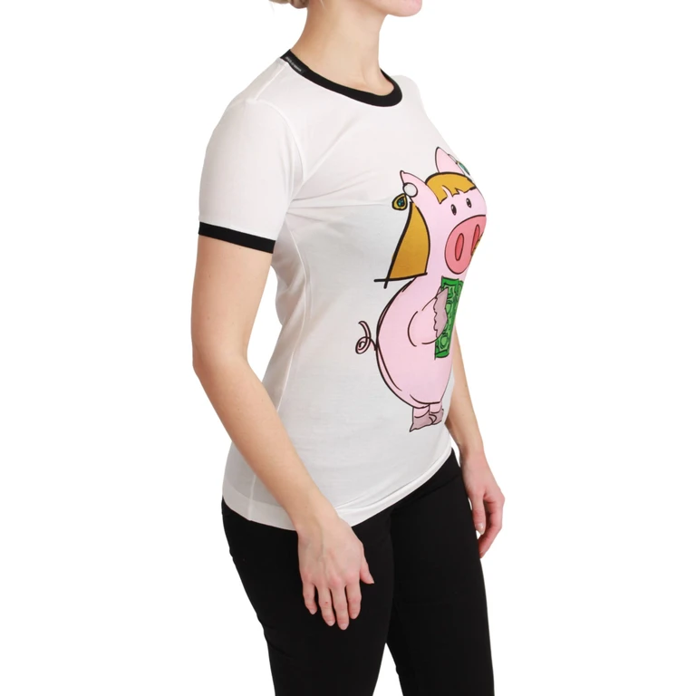 Dolce & Gabbana White Year Of The Pig Top Cotton T-Shirt - Women