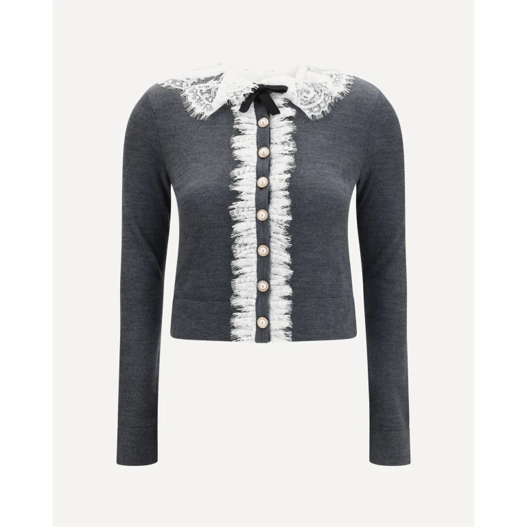 Knit Cardigan with lace collar Female S