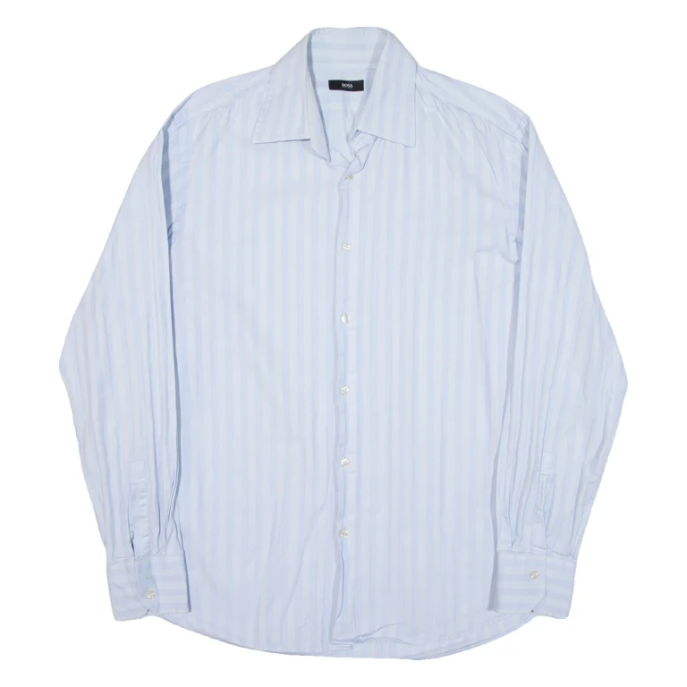 BOSS Mens Shirt Blue Striped Long Sleeve M
