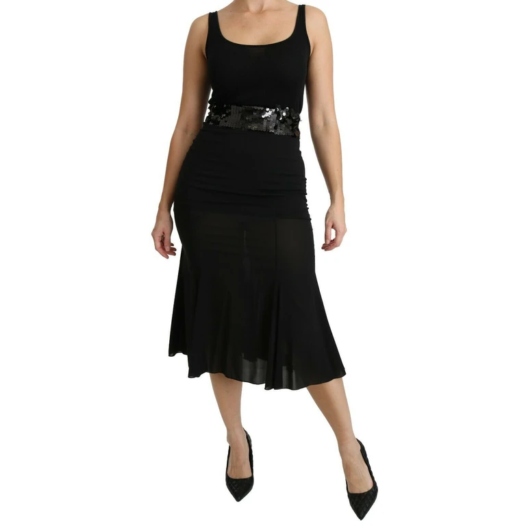 Dolce & Gabbana Black Mermaid High Waist Midi Silk Skirt Polyester Elastane - Women