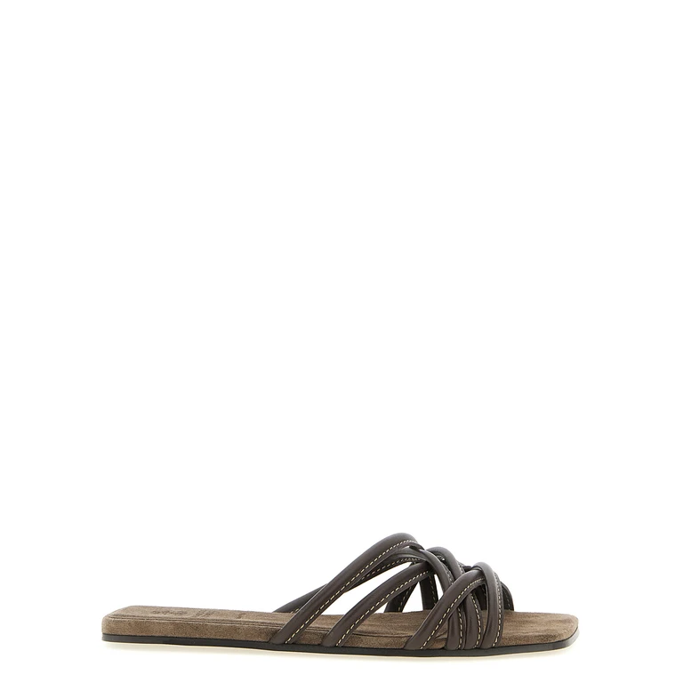 Brunello Cucinelli Brown Lamb Leather Slides Shoe - Women