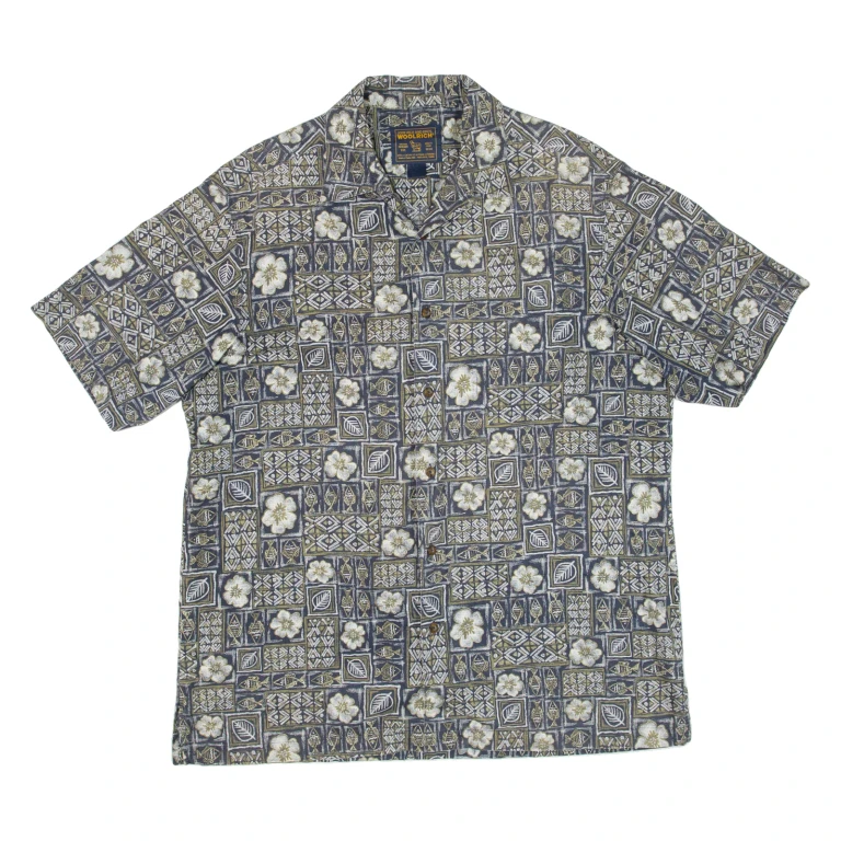 WOOLRICH Mens Hawaiian Shirt Blue Crazy Pattern XL