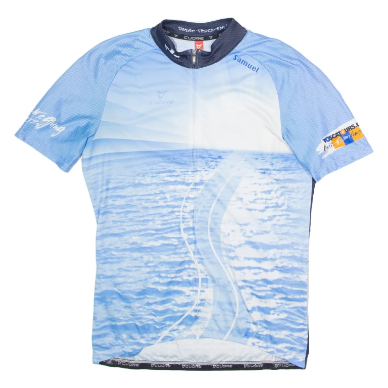 CUORE Full Zip Cycling Mens Jersey Blue High Neck XL