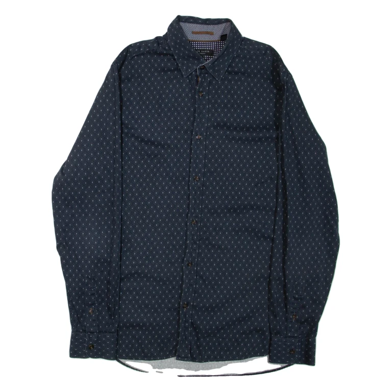TED BAKER Mens Shirt Blue Geometric Long Sleeve S