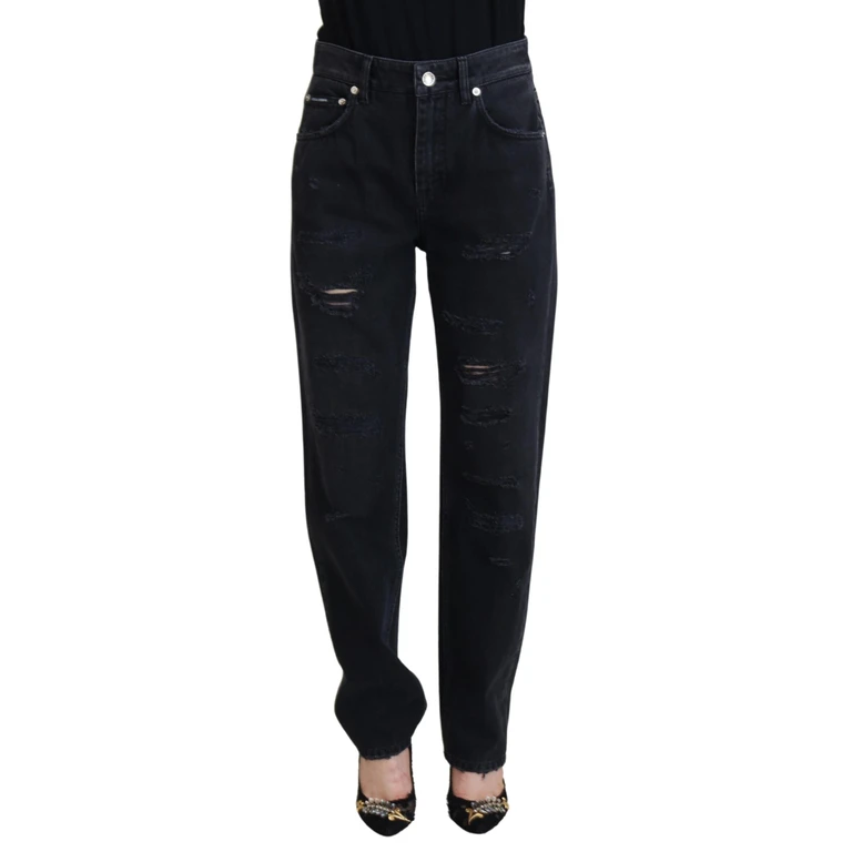 Dolce & Gabbana Black Cotton Tattered High Waist Denim Jeans Elastane Clothing - Women