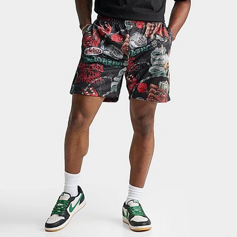 Market Mesh Shorts in Schwarz Allover-Print