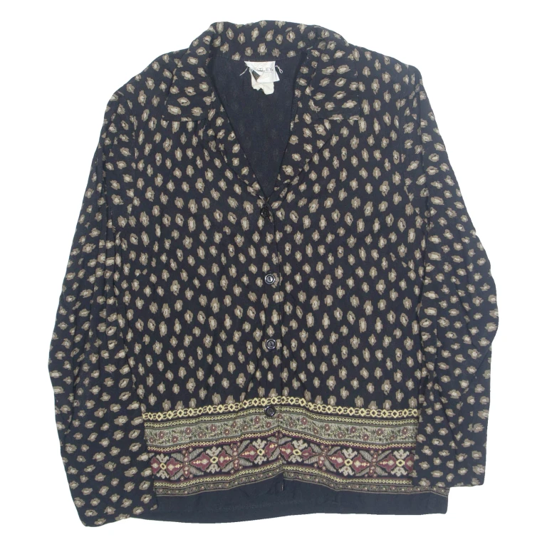 BENTLEY Womens Printed Blouse Black Collared Long Sleeve Crazy Pattern M