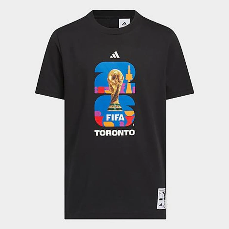 adidas Big Kids FIFA World Cup 26 Host City Toronto Graphic Soccer T-Shirt in Black Size: XS