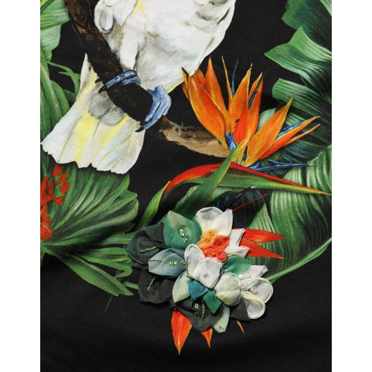 Dolce & Gabbana Black Tropical Print Cotton Round Neck T-Shirt - Women