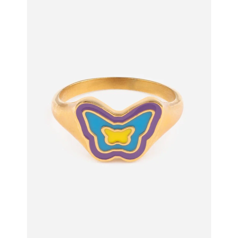 Blue Enamel Butterfly Ring